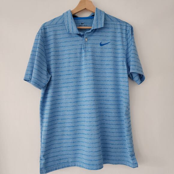 Nike Dri Fit Short Sleeve Golf Polo shirt blue stripes mens size M - Picture 1 of 6